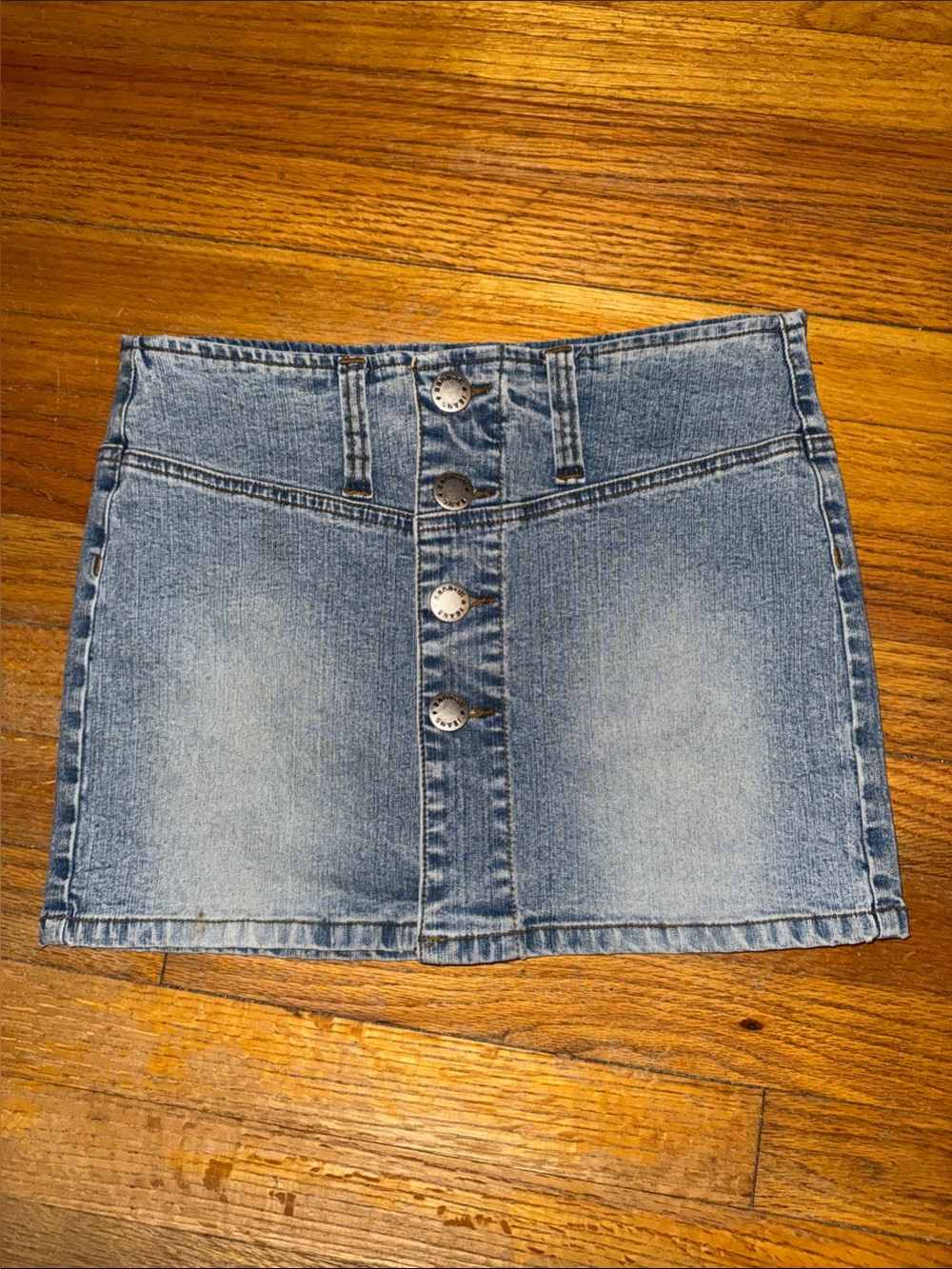 Zana Di Light Wash, Denim Button-Front Mini Skirt
